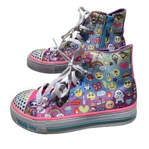 Skechers Twinkle Toes Emoji Shoes High Tops Light Up Girls Sz 2